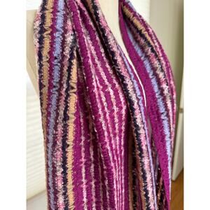 NWT Vintage Missoni Scarf, Mohair Blend, Pink Burgundy Stripe, Fringe, Italy
